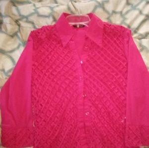 Pink button up collar 1/4 sleeves
